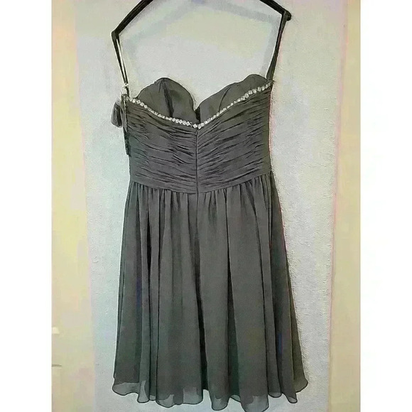 Mori Lee Grey Chiffon Dress Sz 12 NWT Homecoming Bridal Formal Strapless Mini - Picture 5 of 8
